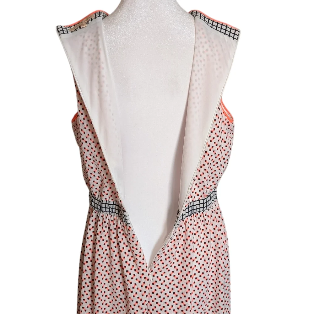 Gibson Latimer Sleeveless Coral/Black V-Neck Midi Dress Size M Geometric‎ Print
